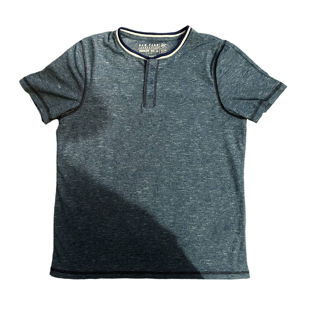 Raw Yarn Industries Blue 1/4 Button T-Shirt Mens Size S
